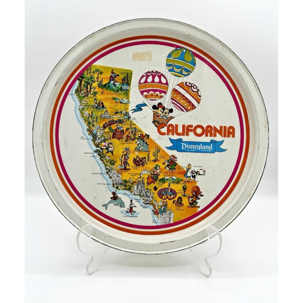 Vintage Disney Metal Tin Serving Tray Disneyland California‎ 11" Walt Disney